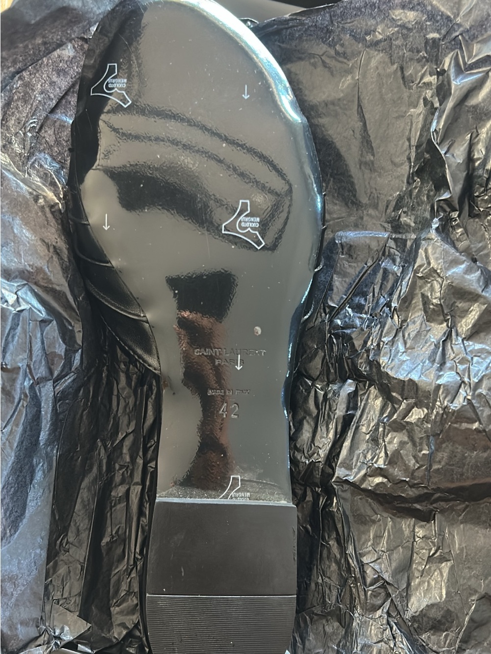 Saint Laurent Black Leather Slide with Gold YSL Accent - Picture 2 of 2